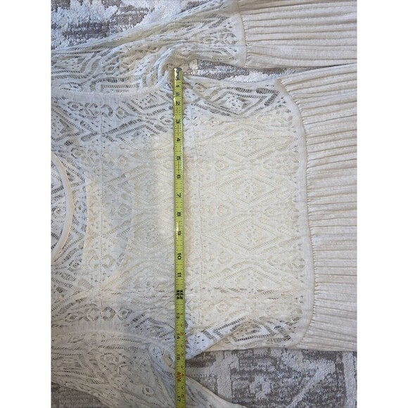 Floreat Dress Womens Medium Petite Ivory Lace Bell Sleeve Pleated Knit Midi - Picture 10 of 15